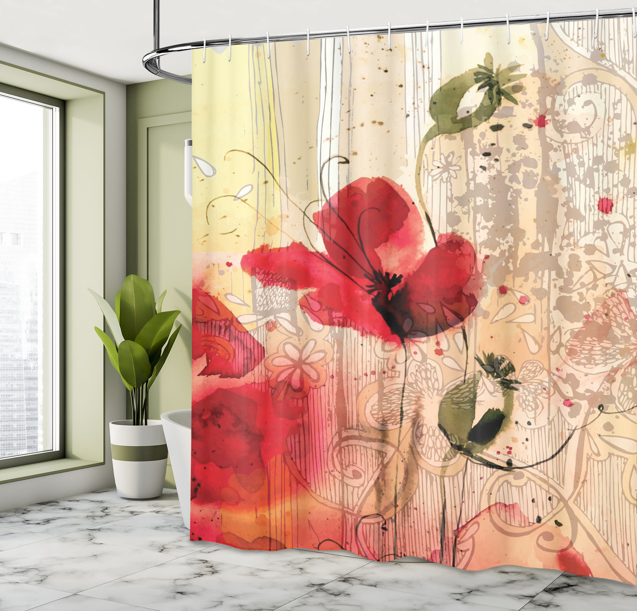 Crane Shower Curtain Set With 12 Hooks Fabric Waterproof Shower Curtain  Birds Shower Curtain Pink Background for Bathroom Decor 