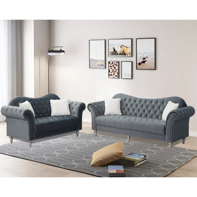 Ensemble de salon 2 pièces Kaula, Velours gris foncé