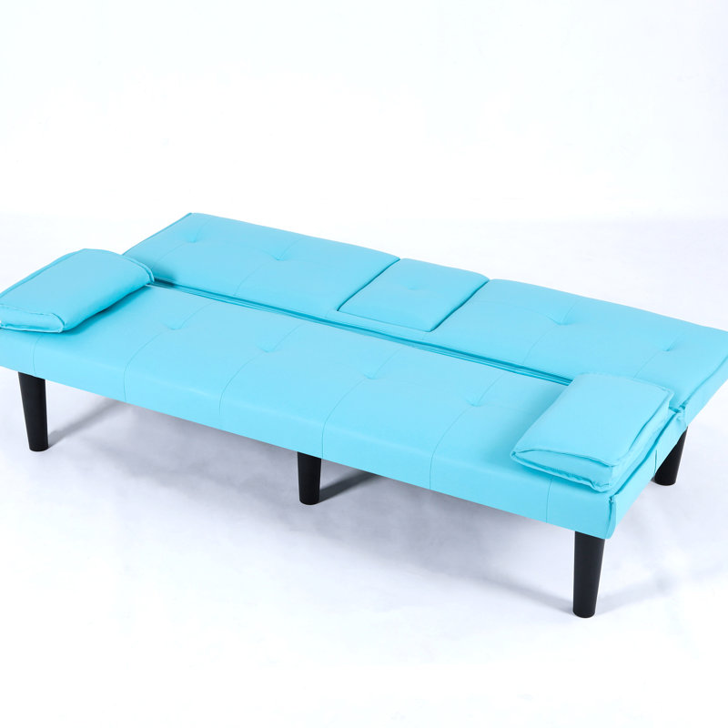 Lit bleu de 67 pouces avec porte-gobelet, un meuble pratique et magnifique qui s'adapte aux espaces de vie compacts, Bleu