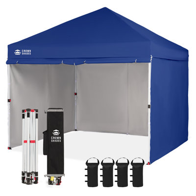 CROWN SHADES Commercial 10' x 10' One Push Center Lock Instant Pop-Up Canopy Tent with 4 Sidewalls, Navy Blue