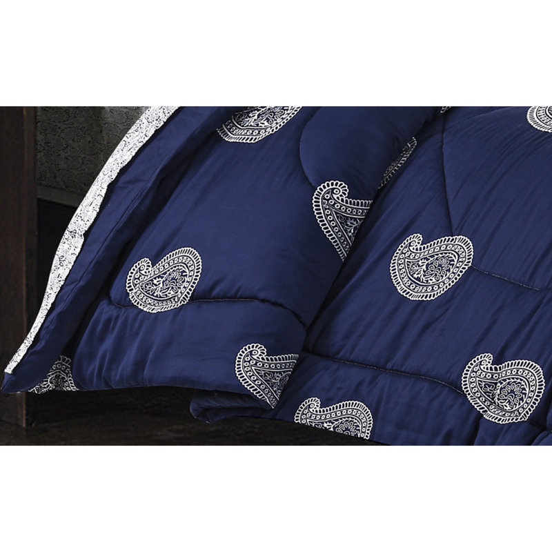 Ensemble d'édredon en coton pima bleu marine 10 pièces, King