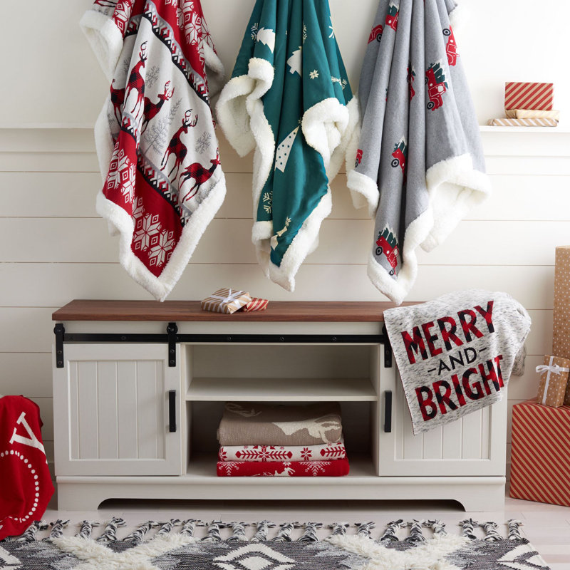 Red Cotton Sherpa Christmas Throw Blanket