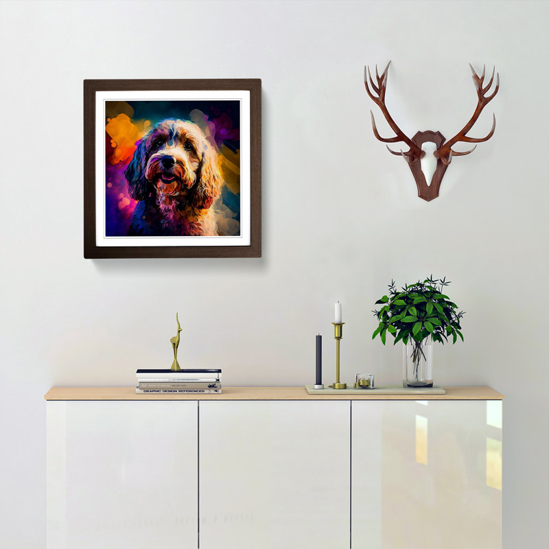 Cockapoo Abstract Expressionism - Single Picture Frame Print on Wood, Walnut