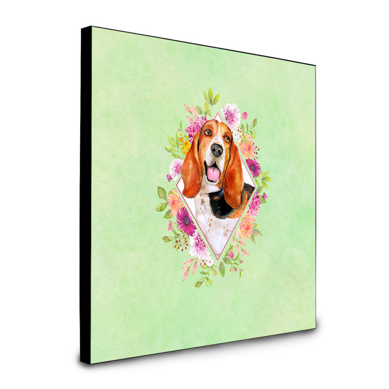 Panneau mural Dollman Flowers, Vert, Basset hound orange