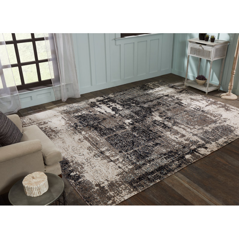 Earth Area Rug in Navy Blue/Charcoal/Ivory, Runner 2'8" x 10'