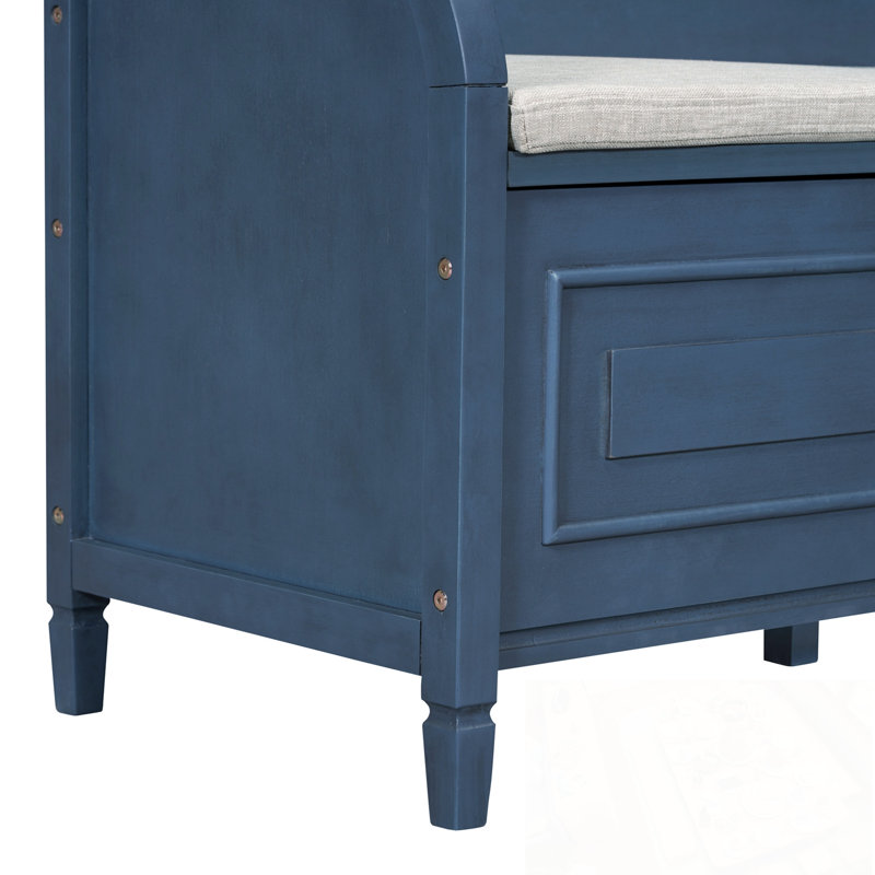 Banc de rangement multifonctionnel en bois pour hall d'entrée avec charnière de sécurité, Bleu marine antique