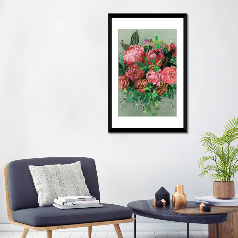 « rétro bouquet ii », reproduction de peinture à l’aquarelle sur toile, H 32 po x l 24 po x P 1 po, Papier d'art encadré noir