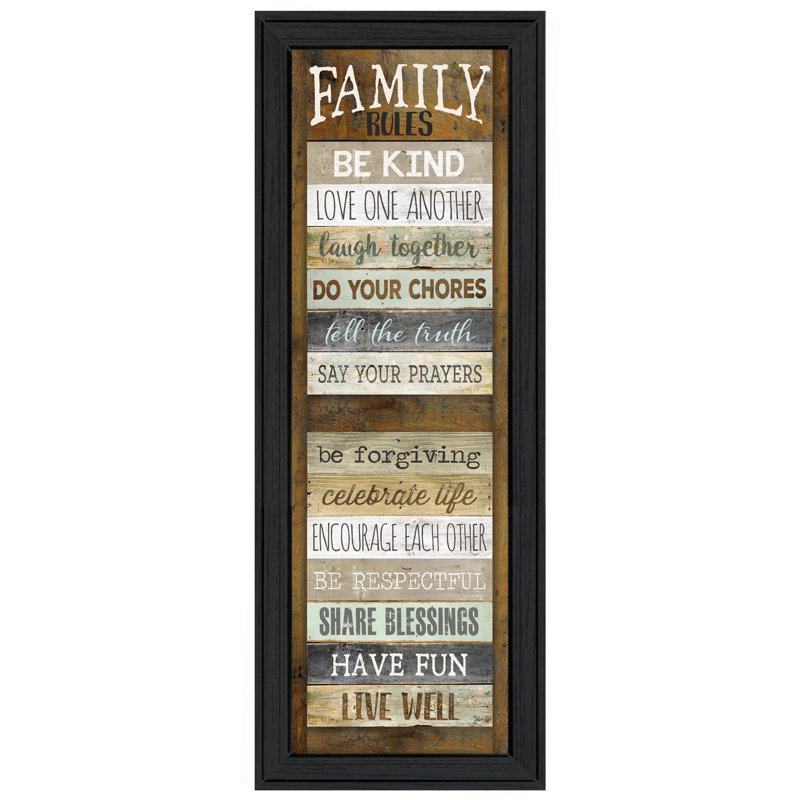 «Family Rules Shutter» par Marla Rae, reproduction encadrée prête à accrocher, cadre noir