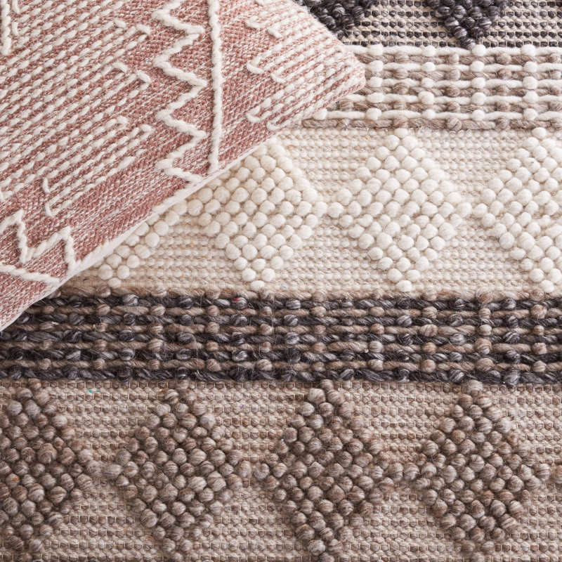 Ivory and Black Flat Woven Wool Area Rug, 8' x 10'