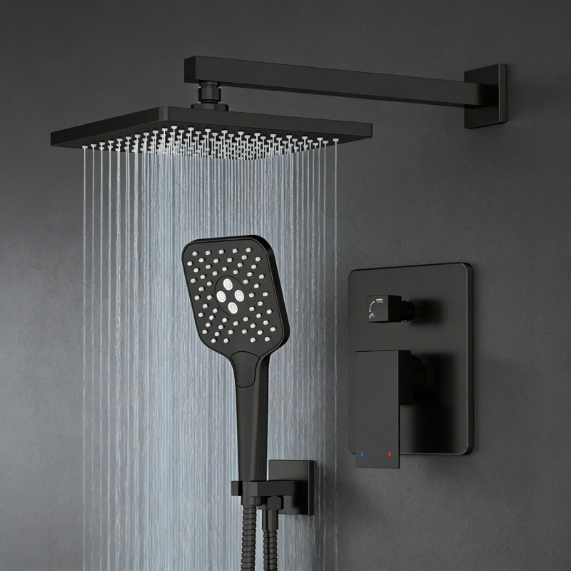 Wall Mounted Shower Faucet Set, 10" Rain Shower Head And 3-Setting Handheld Shower Head Set, 2 Way Shower Valve Kit