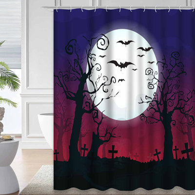 Halloween Spooky Naked Trees Bats Scary Shower Curtain with 12 Hooks