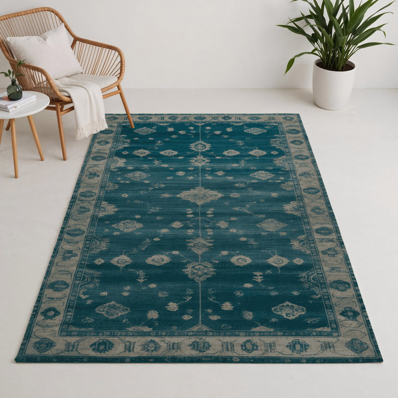 Overdyed Blue Indoor and Outdoor Area Rug, Rectangle 5' x 7'