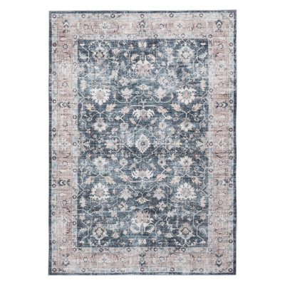 Bungalow Rose Indigo Bloom Machine Washable Area Rug – Soft, Durable, Non-Slip, Stain Resistant, Eco-Friendly GRS Certified, Perfect for Bedroom, Living & Dining Rooms