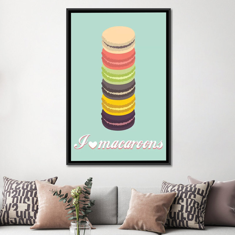«Macaroons», impression sur toile tendue, H 26 po x l 18 po x P 1,5 po, Toile encadrée noire, Pas de tapis