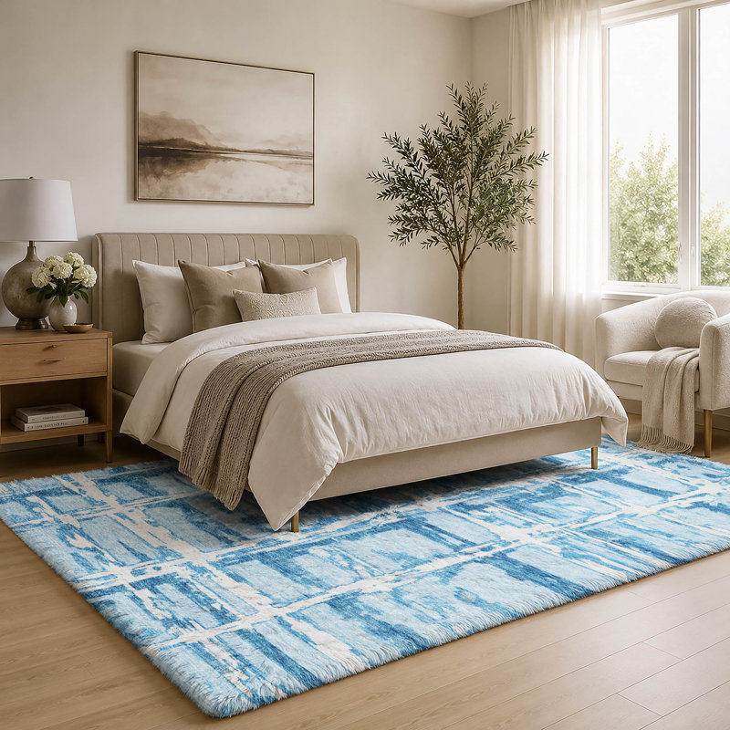 Washable Striped Indoor Rug, Ciel, 8' x 10'
