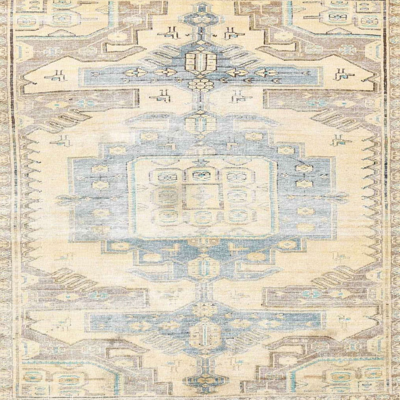 Tapis traditionnel beige / vert, Rond 4 pi
