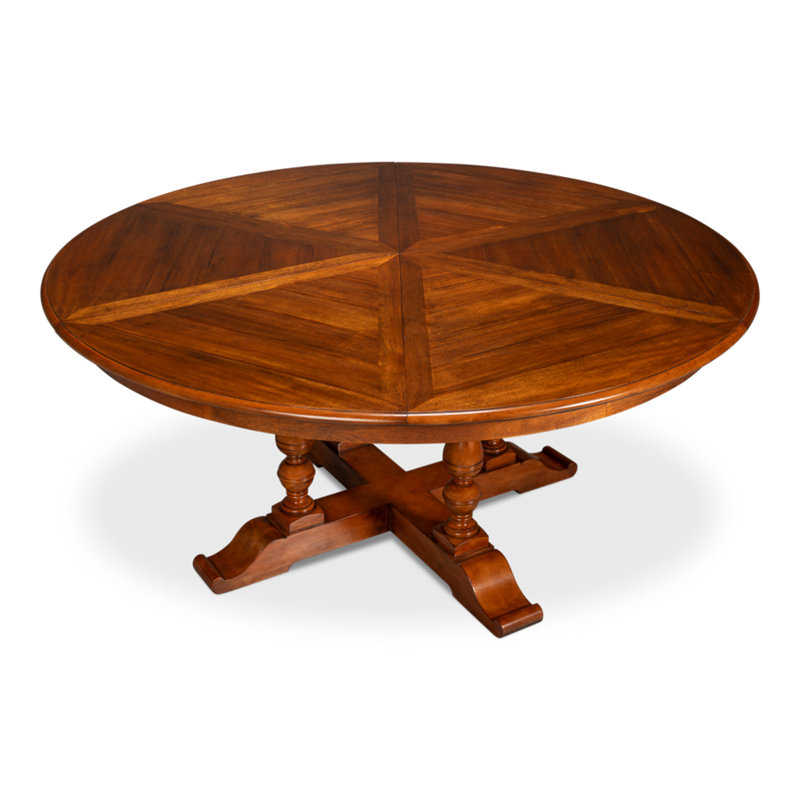 Walnut Round Extendable Solid Wood Dining Table with Trestle Base