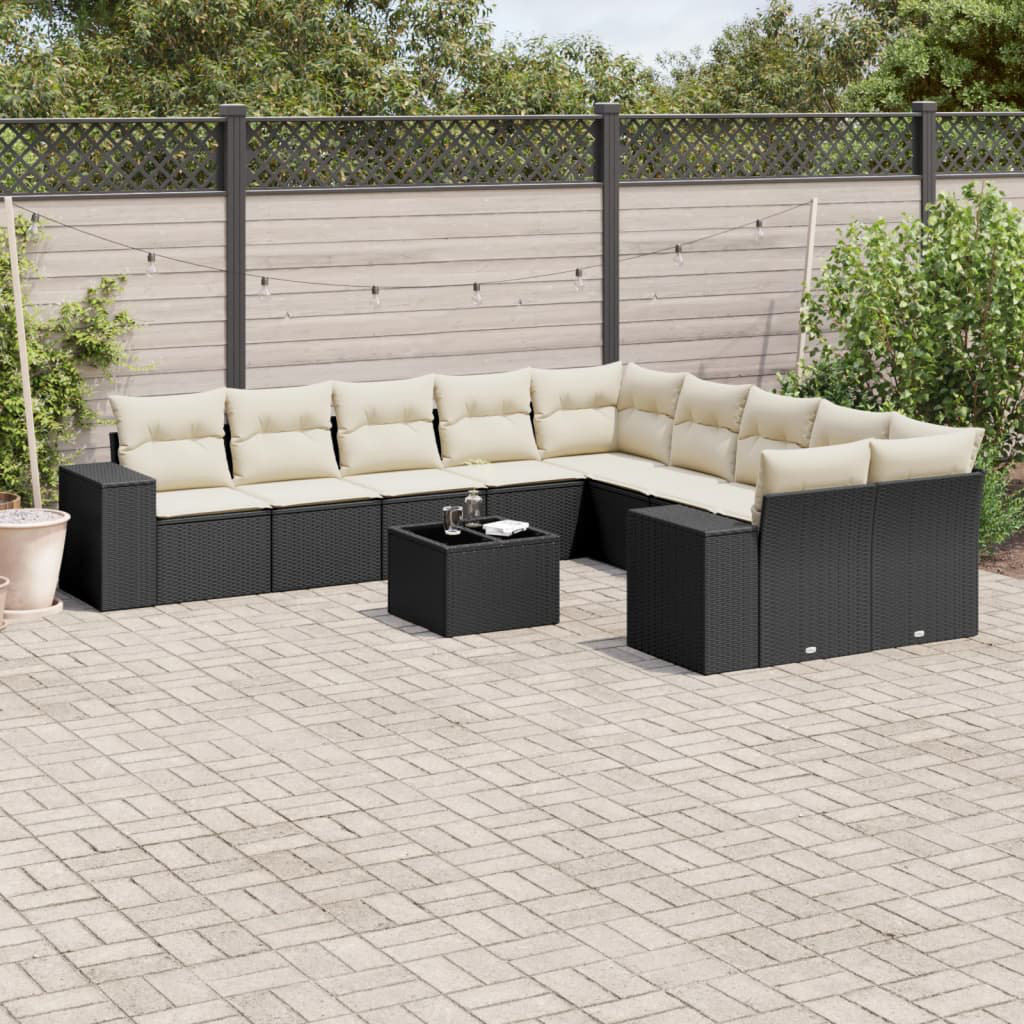 Vidaxl 11-Tlg. Garten-Sofagarnitur Mit Kissen Schwarz Poly Rattan