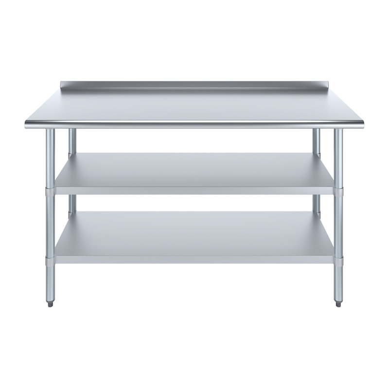 Table de préparation en acier inoxydable avec dosseret de 1,5 po et 2 tablettes inférieures, H 36,5 po x l 60 po x P 24 po