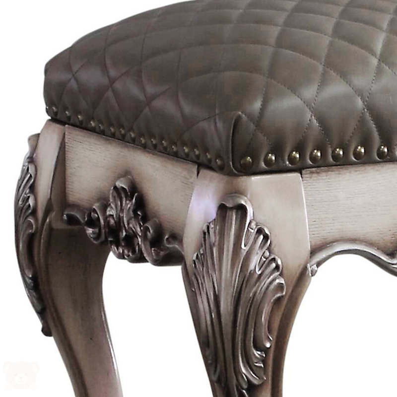 Tabouret de coiffeuse gris et blanc rétro avec siège capitonné