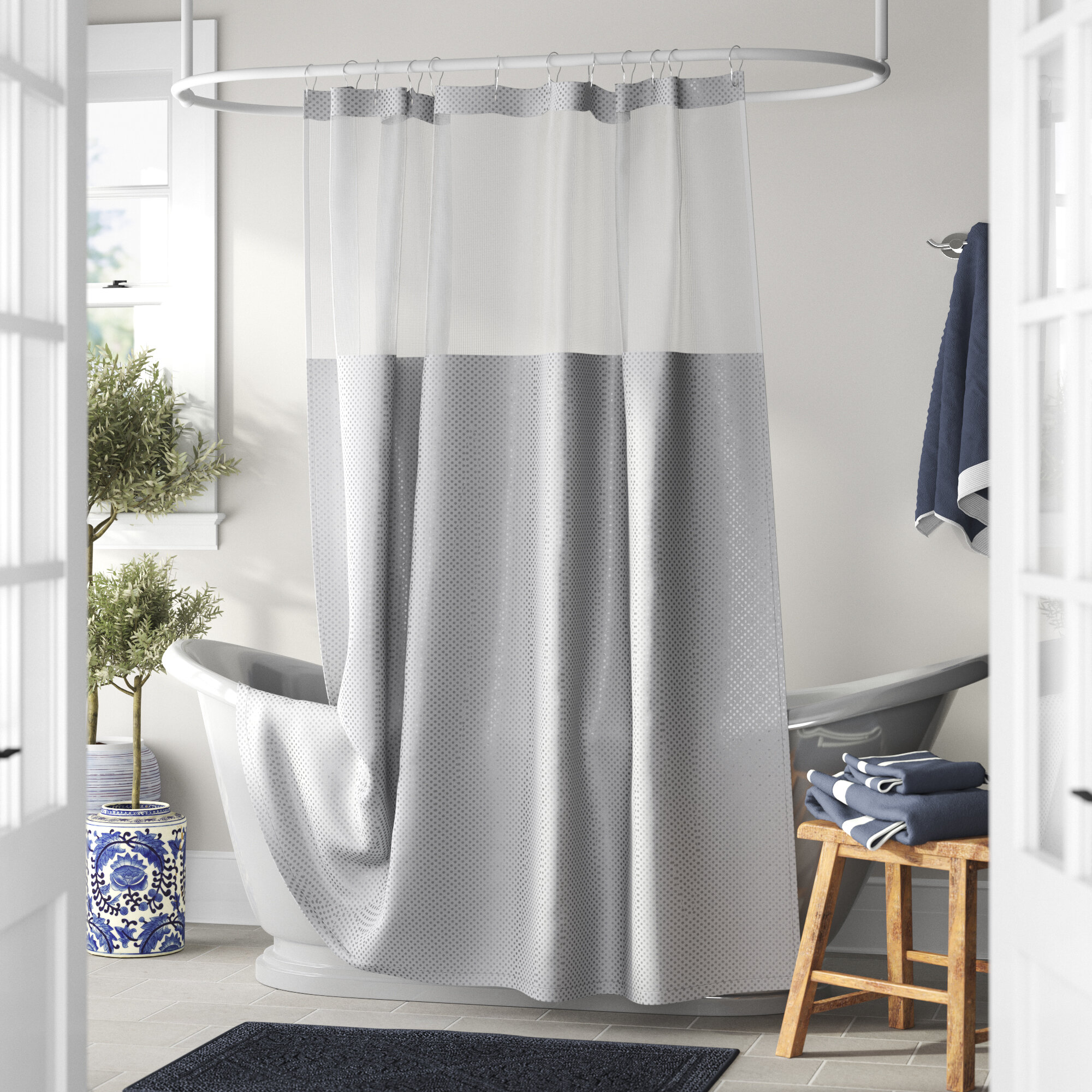 Rideau de douche en tissu texturé - Rideaux de douche en polyester pour  salle de bain, hydrofuge, hôtel spa de luxe avec 12 crochets, lavable en  machine, rideau de salle de bain