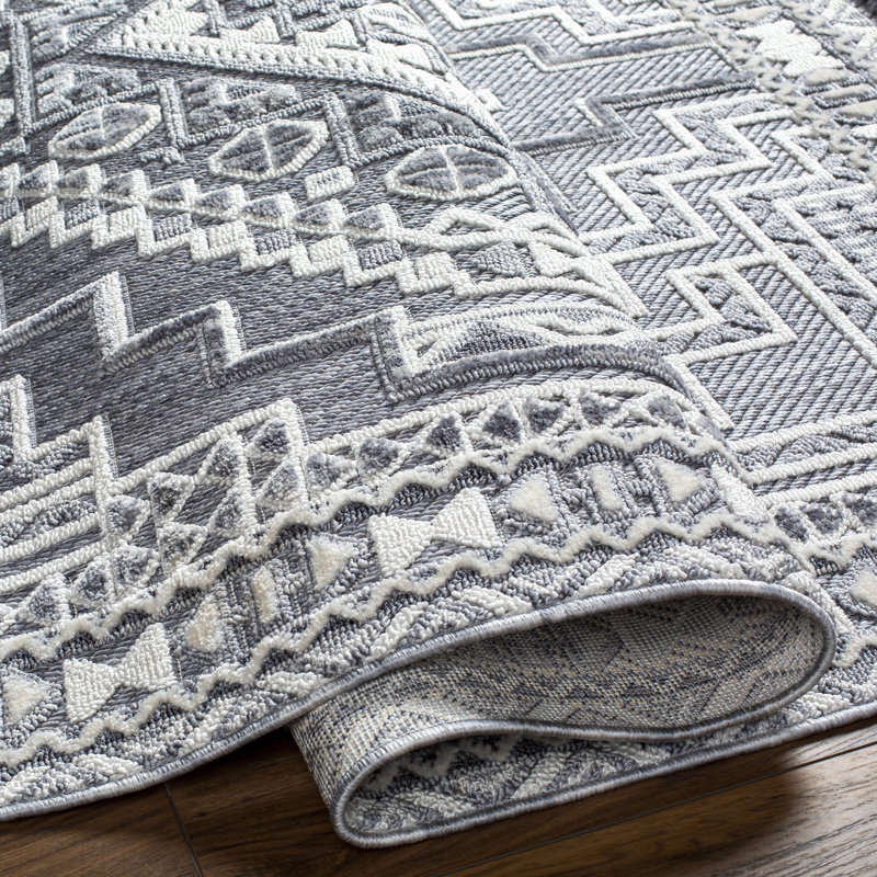 Tapis oriental gris en polyester tissé à la machine Angeleque, Rectangle 9 pi 2 po x 12 pi