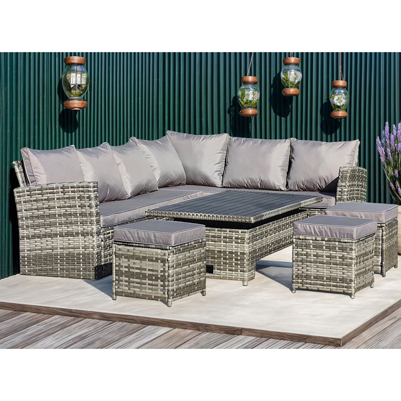 Denali 9 - Person Wicker Patio Dining Set with Rectangular Table , Cushions Included