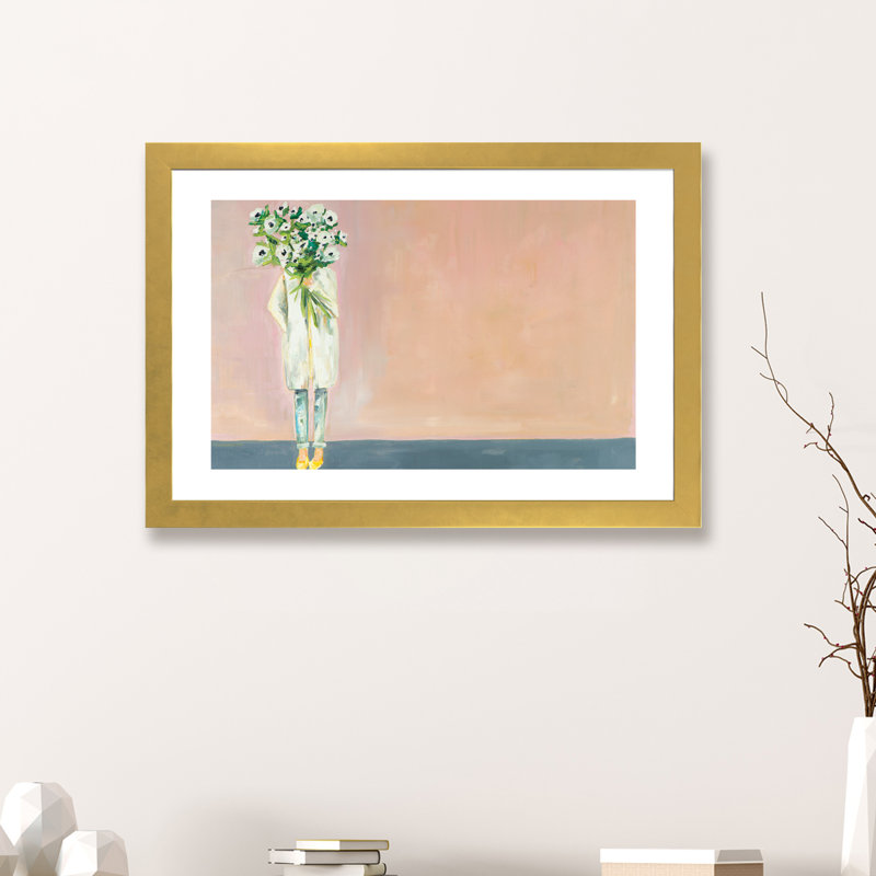 Anemone Painting by Meredith Steele - Painting, 16" H x 24" W x 1" D, Gold Framed Paper