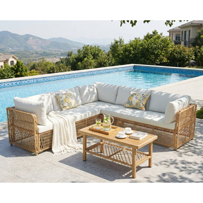 Ensemble de meubles de patio en osier 6 pièces, ensemble de conversation pour l'extérieur, canapé de patio en osier toutes saisons avec coussins lavables et table
