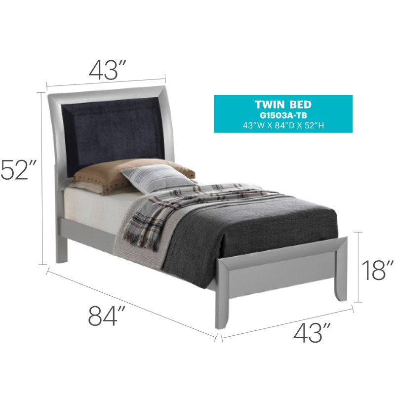 Marilla Vegan Leather Sleigh Bed, Twin, Silver