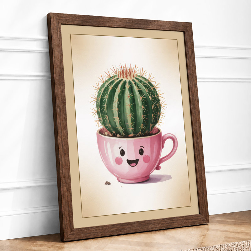 Smiling Cactus Companion Botanical - Framed Print, A1 - 84.1 x 59.4 cm, Walnut