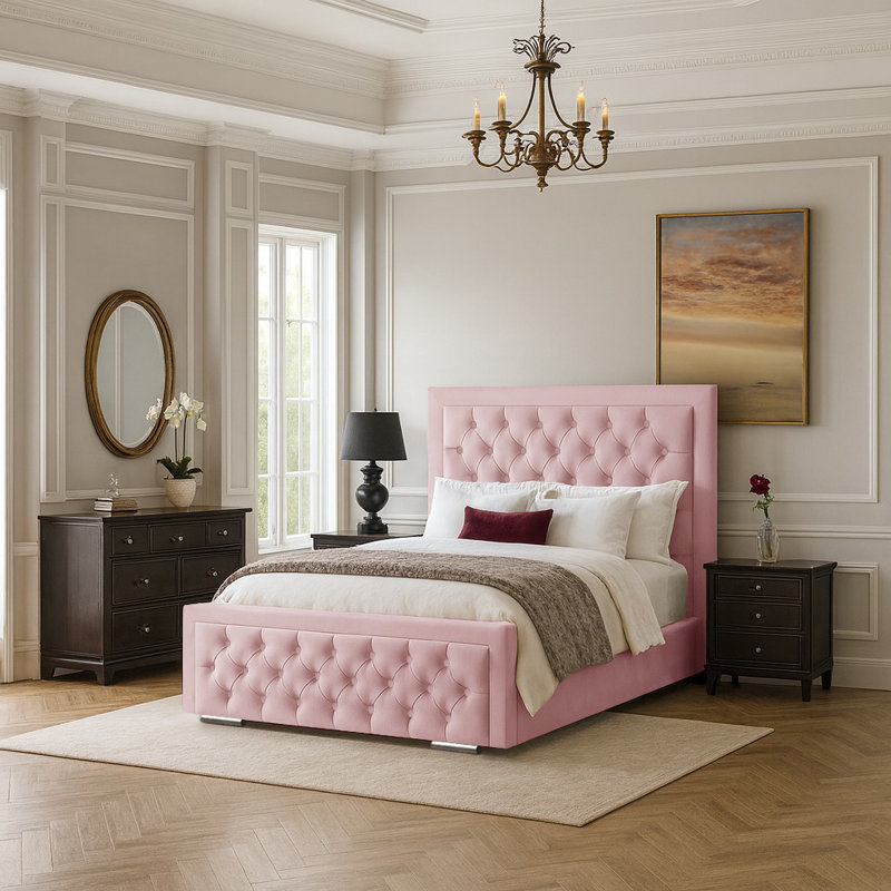 Agusta Upholstered Bed, Double (4'6), Pink