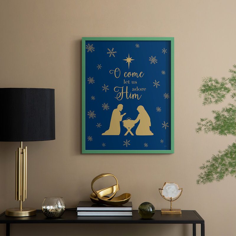«Come Let Us Adore him», reproduction encadrée - bois massif, Vert, H 11 po x l 9 po