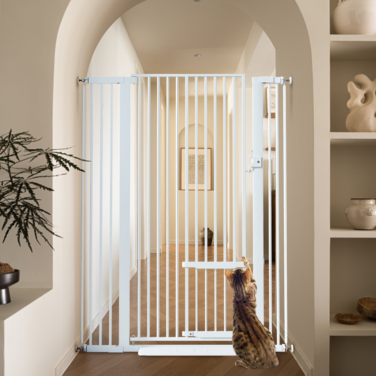 Tucker Murphy Pet™ Ermila 55" Extra Tall Pet Gate Heavy Duty Metal Safety Gates With Cat Door
