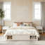 Grand lit plateforme antique blanc - 4 tiroirs de rangement + casier de pied de lit, sans tête de lit, conception moderne peu encombrante-2142668565