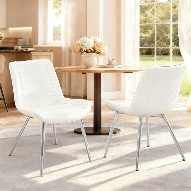 Dining Chairs Set Of 2, PU Leather Modern Armless Kitchen Dining Chairs Upholstered Accent Side Chairs With Metal Legs, White