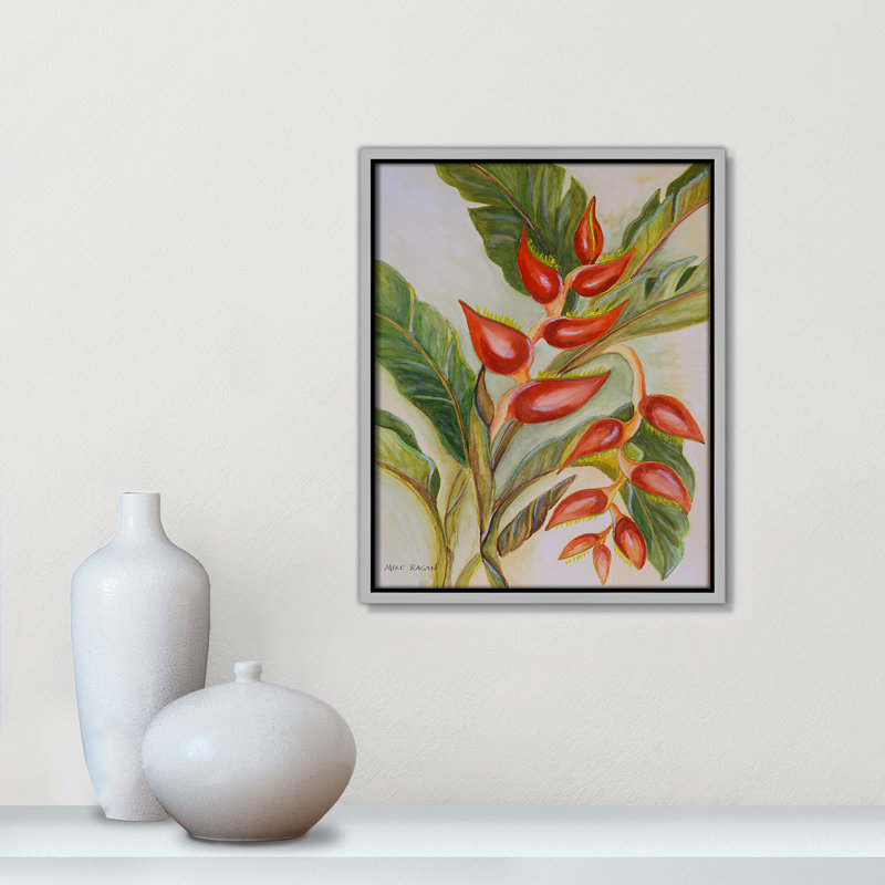 Imprimé Heliconia par Mike Ragan pour , H 15,5 po x l 12,5 po, Argent argent