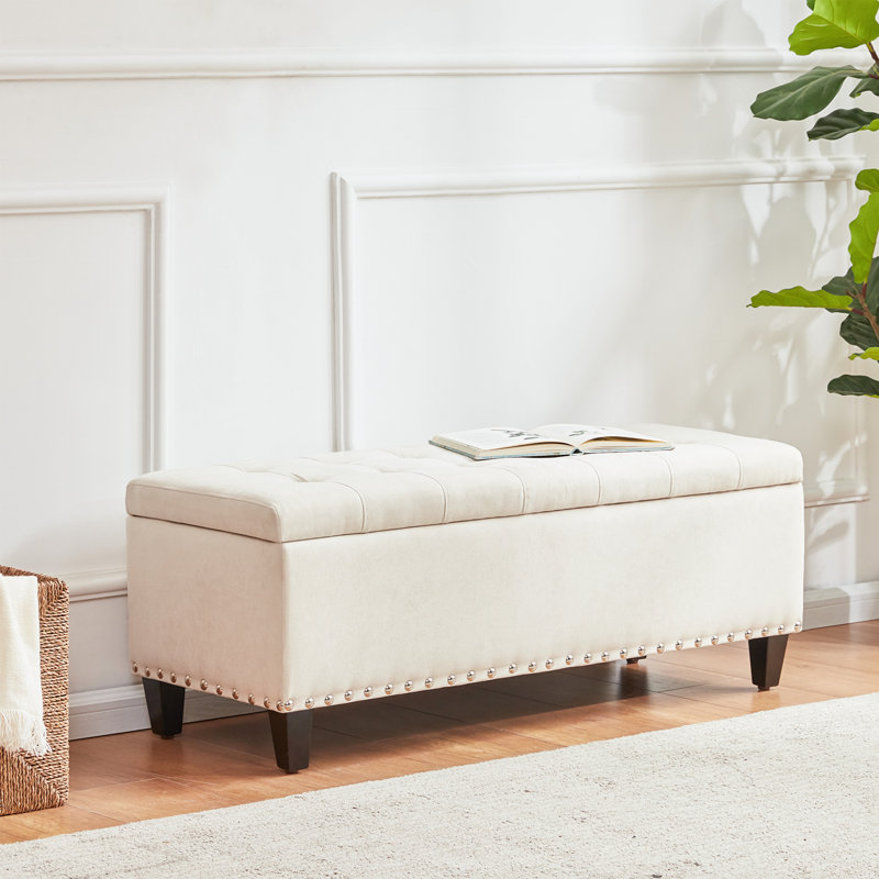 Banc de rangement rembourré Damareion, Crème