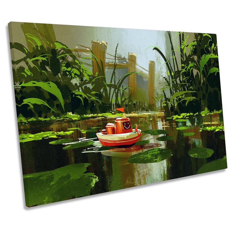 Lake Toy Boat Floating Green - Wrapped Canvas Print, 30.5cm H x 45.7cm W x 2cm D