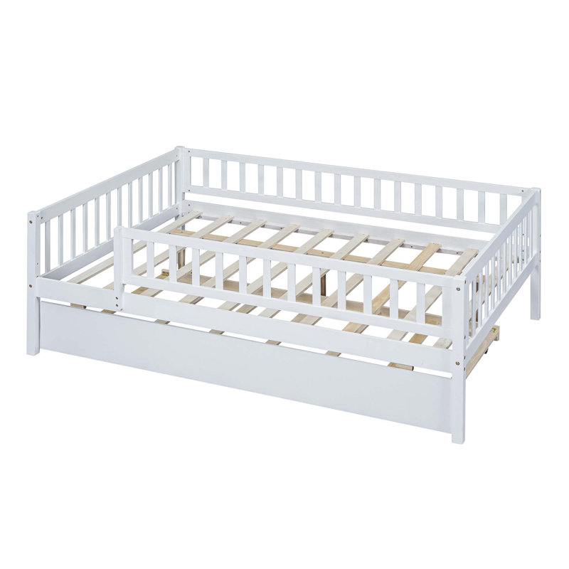 Kids Daybed Wood Bed with Two Drawers, White, Full