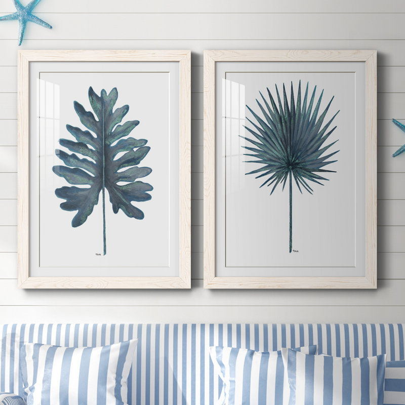 «Blue Oasis I», ensemble de 2 reproductions d'art, H 37,5 po x l 55 po x P 1,5 po, Papier encadré blanc, Blanc