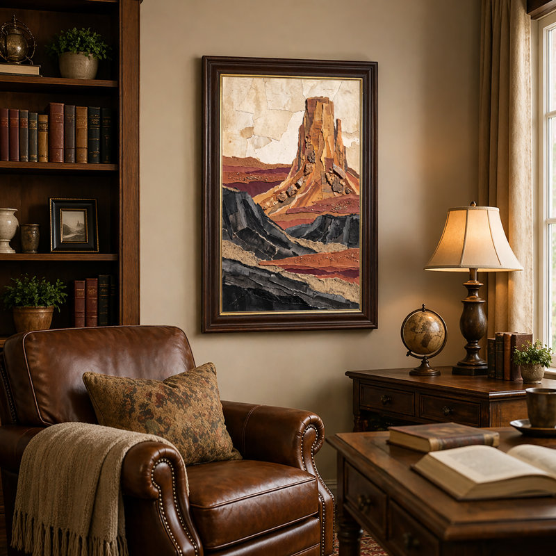 «Layered Rock Formation in Earth Tones», art mural sur toile de style collage, H 24 po x l 16 po