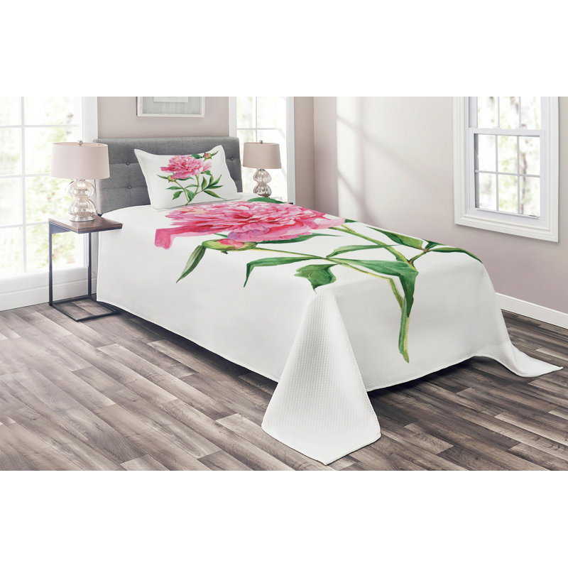 Flower Eclectic Polyester Coverlet, Twin Bedspread + 1 Sham