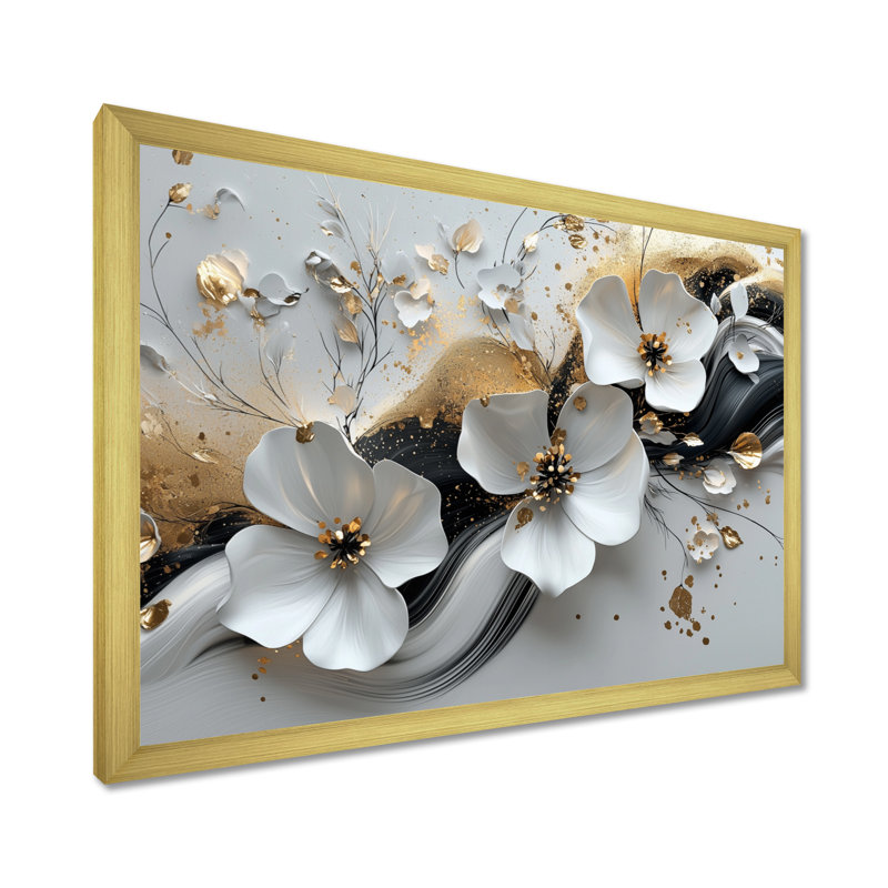 Amezquita - Floral Large Wall Art, Single Picture Framed, 12" H x 20" W, Gold