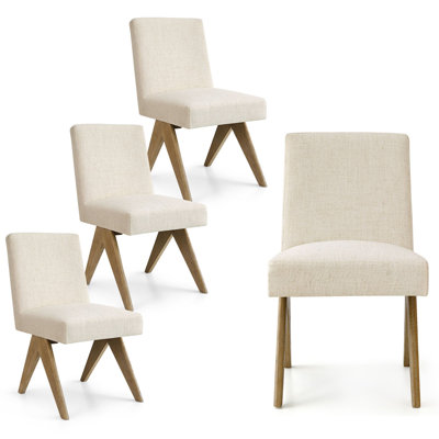 Ensemble de 4 chaises de salle à manger rembourrées en bois massif à hauteur de siège de 19,5 po