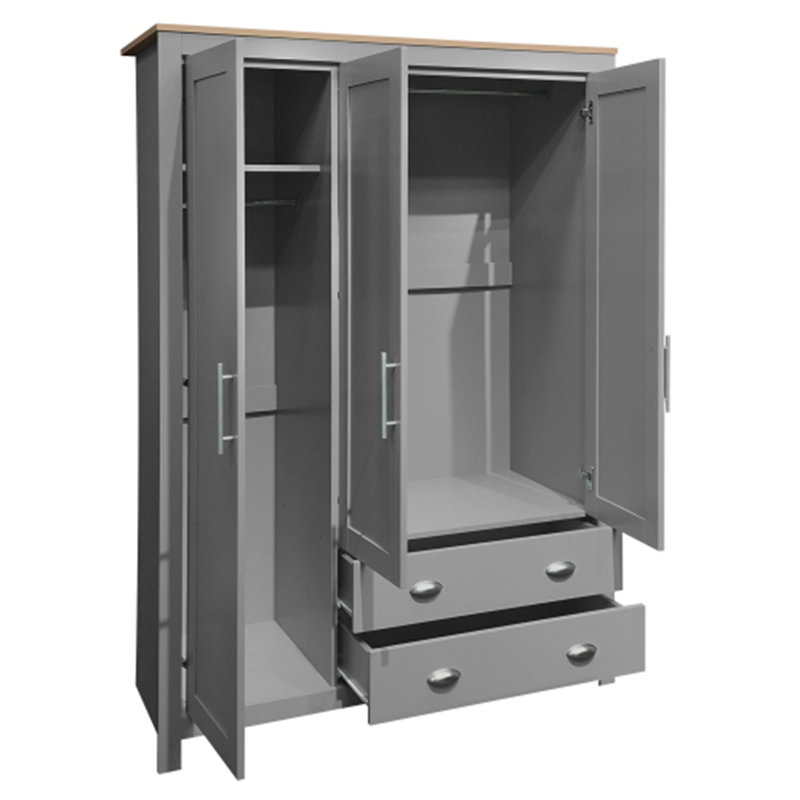 Armoire 3 portes avec armoires et tringles suspendues