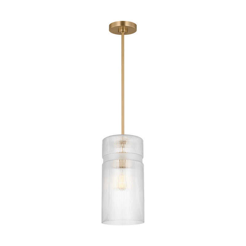 Liouet 1 Light Kitchen Pendant With Clear Ribbed Shade, Satin Brass