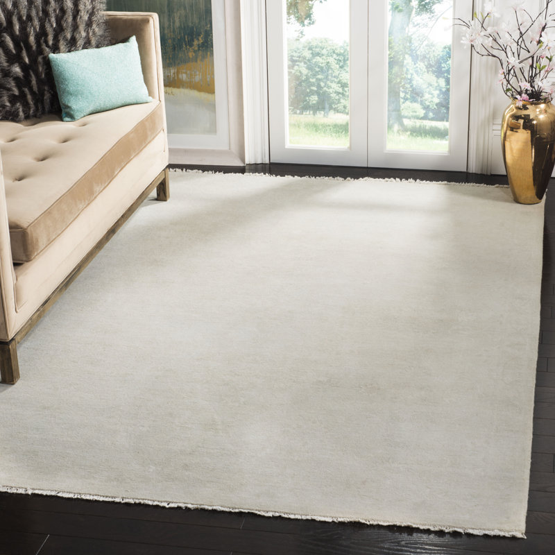 Tapis bleu clair / ivoire en laine noué à la main Kidder, Rectangle 6 pi x 9 pi