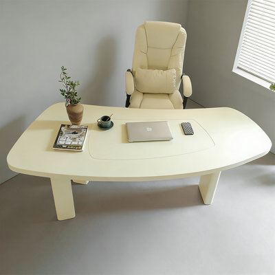 Beige-white Curved Solid Wood desk