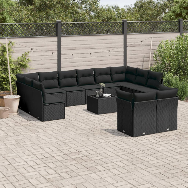  Ensemble de canapé de jardin noir, Noir, Noir